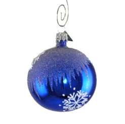 Blue Snowflake Blown Glass Ball Ornament
