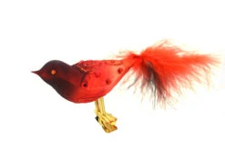 Colorful Bird Blown Glass Ornament With Feather Tail