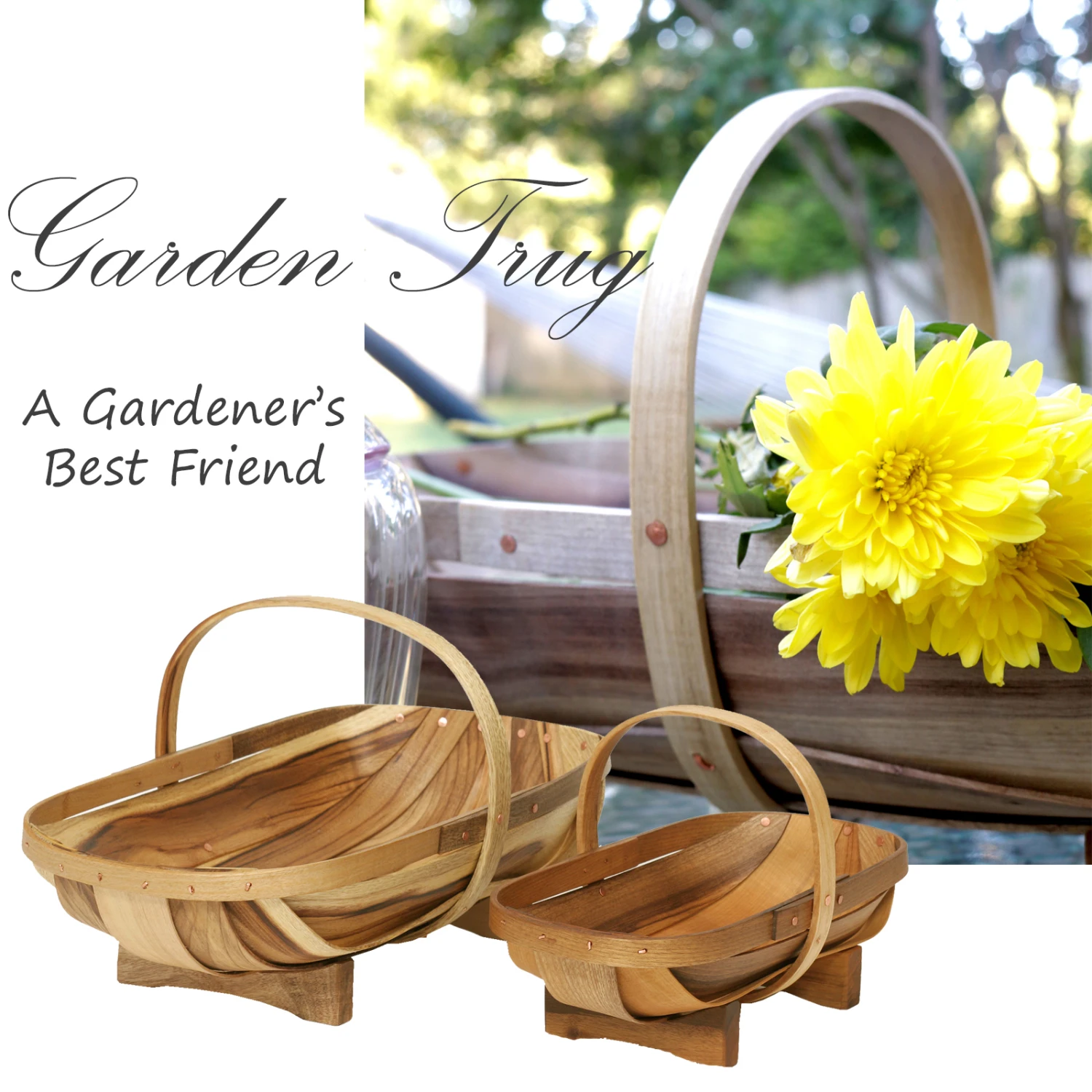 Wooden Garden Trug Set - Large & Small 2 Wooden Garden Trug Set - Large & Small - Image 2