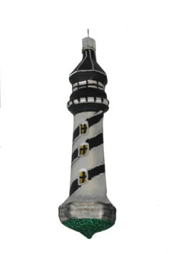 Black & White Lighthouse Blown Glass Ornament